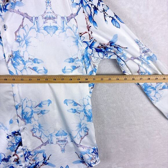 Robert Graham Shirt Men L Blue Floral Windsor Classic Fit Going Out Clubwear Y2K - Picture 7 of 10